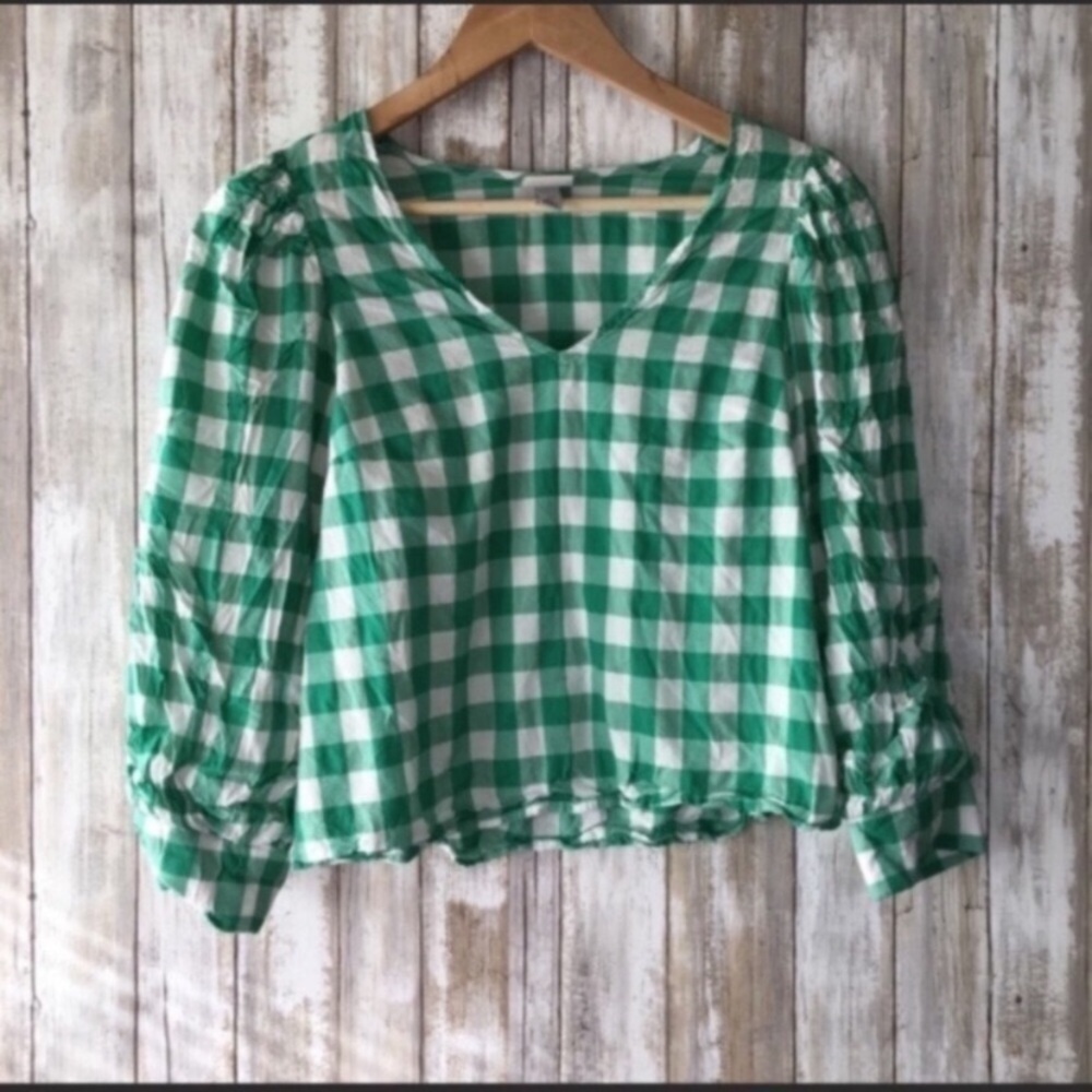 A New Day Green Gingham Blouse